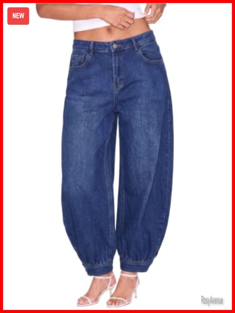 Womens Barrel Balloon Baggy Jeans Cuffed Wide Leg Denim Pants